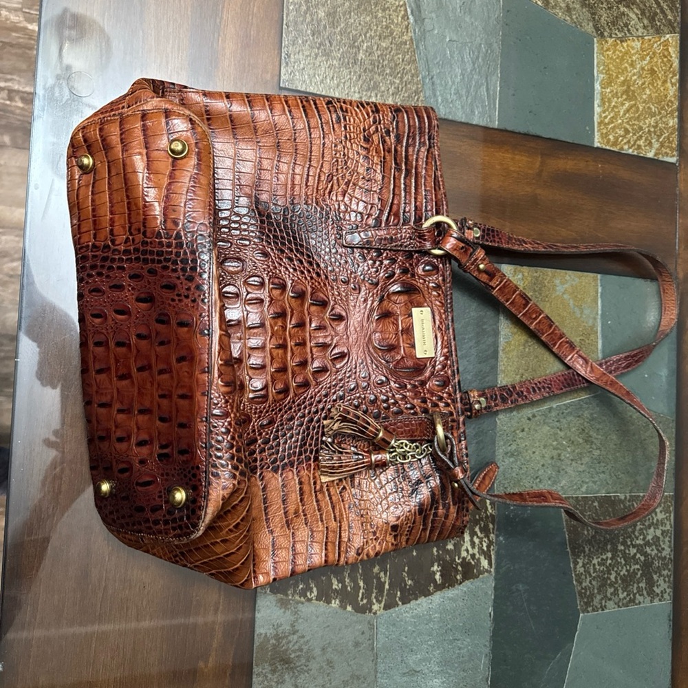 Brahmin Rich Brown Crocodile-Embossed Tote